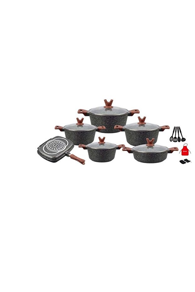 19-Piece Non Stick Granite Cookware Set 20/24/28/32Cm Casserole, 28Cm Shallow Casserole-32cm