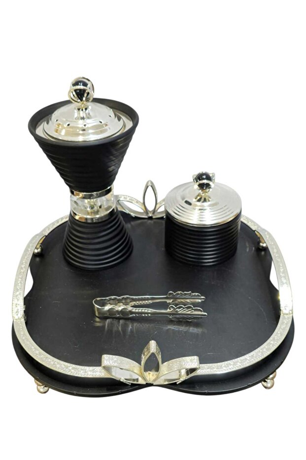 A luxurious set of 5 pieces, including a thermos, a teapot, and an elegant incense burner, in addition to a luxurious box and tongs. - 3