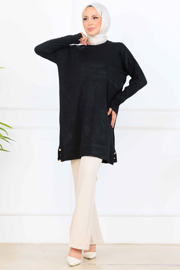 Mercedized Tunic with Patterned Sleeves K5012 Black