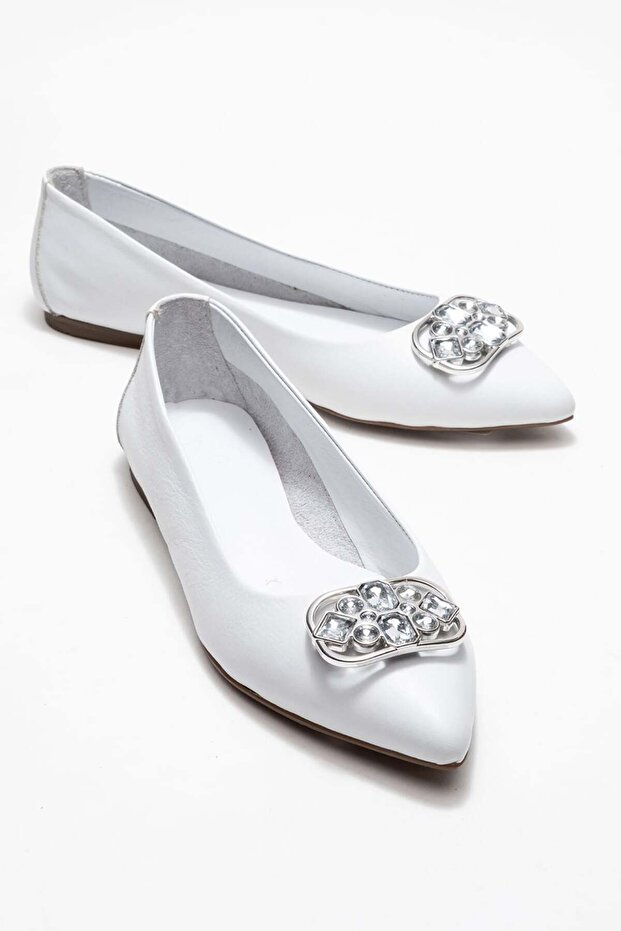 Aaron Women's Genuine Leather Ballet Flats White Color-Match Leather Lining