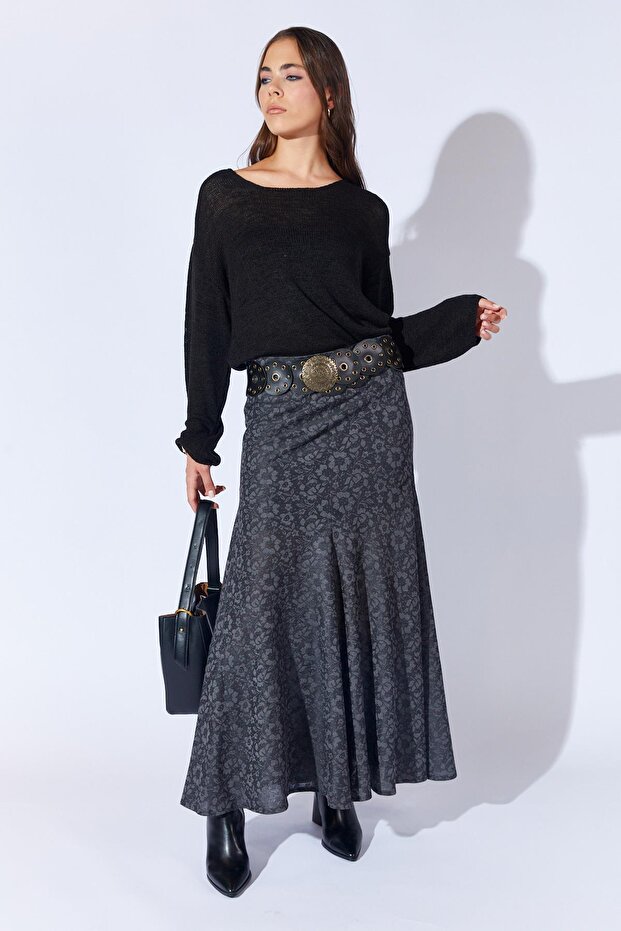 Women's Black Sectioned Tulle Skirt with Mini Skirt Inside
