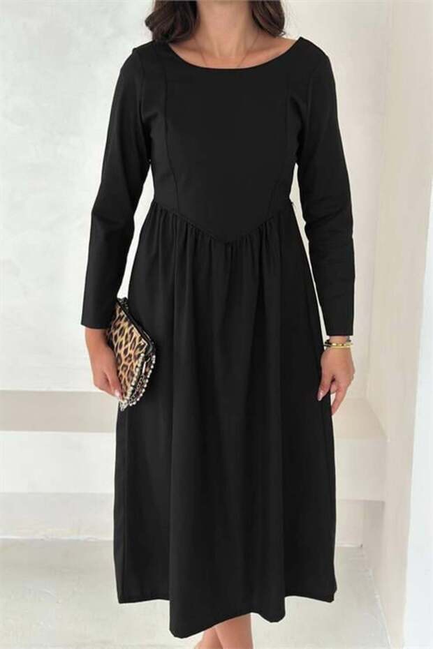 Women's Long Sleeve Back Detailed Basic Dress Dpk4311