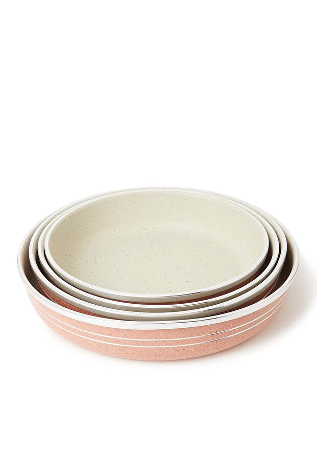 4-Piece Non-Stick Bakeware Set (24cm,26cm,28cm,30cm) Beige/Light Pink