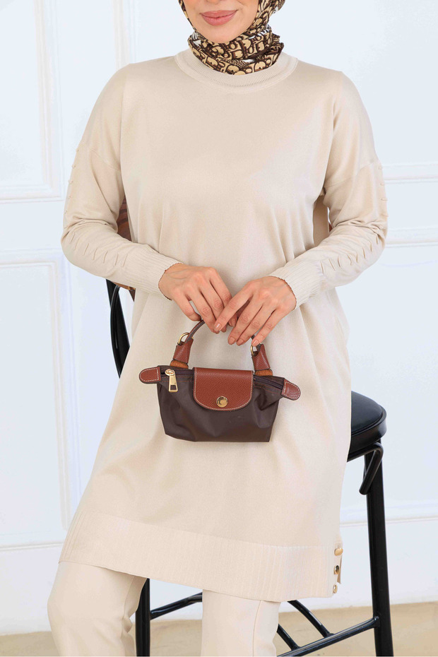 Mercerized Tunic with Patterned Sleeves K5012 Stone Color - 2