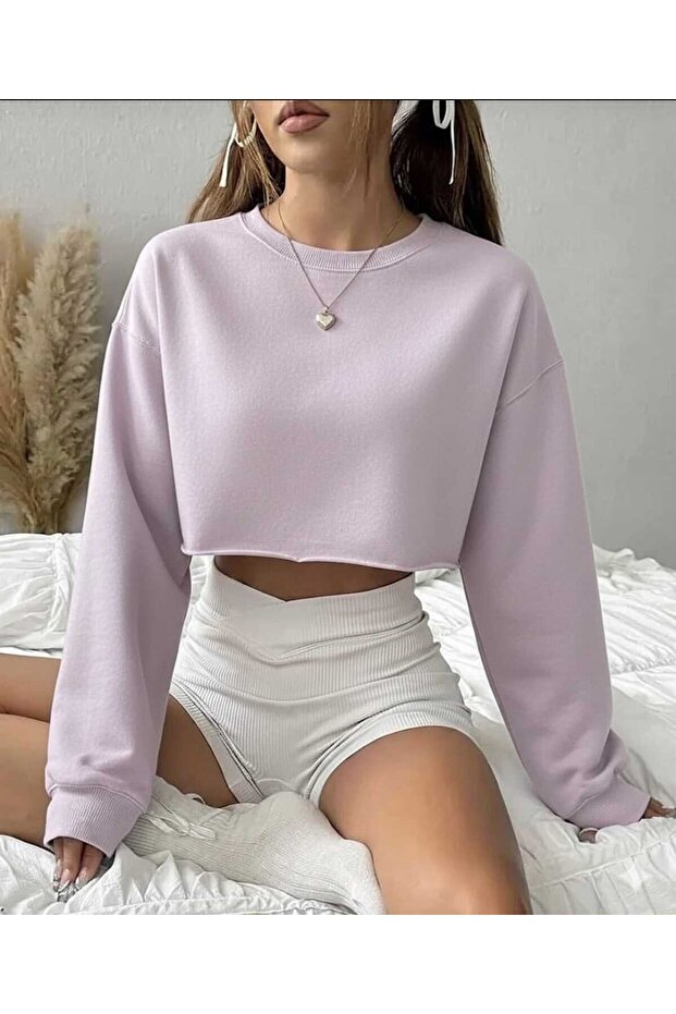 Crop Women's Crew Neck Sweatshirt - Lilac