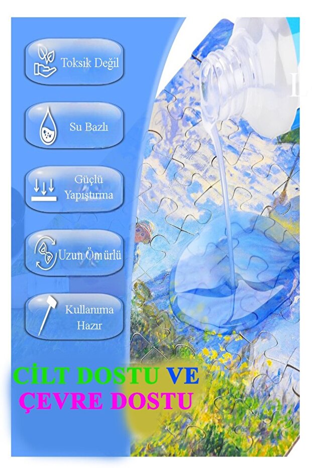 Puzzle Yapıştırıcı 70 ml 4 Adet ve Yassı Patpat Sünger Fırça Seti 3 lü Monalisa Yapboz Pazıl Yapıştı - 5