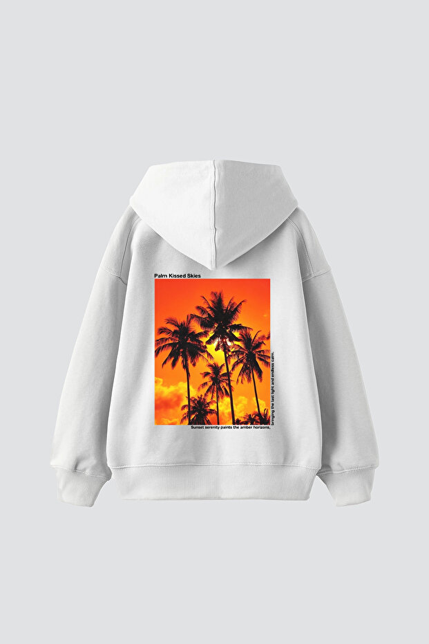 Palm Kissed Printed Oversize Unisex White Hoodie