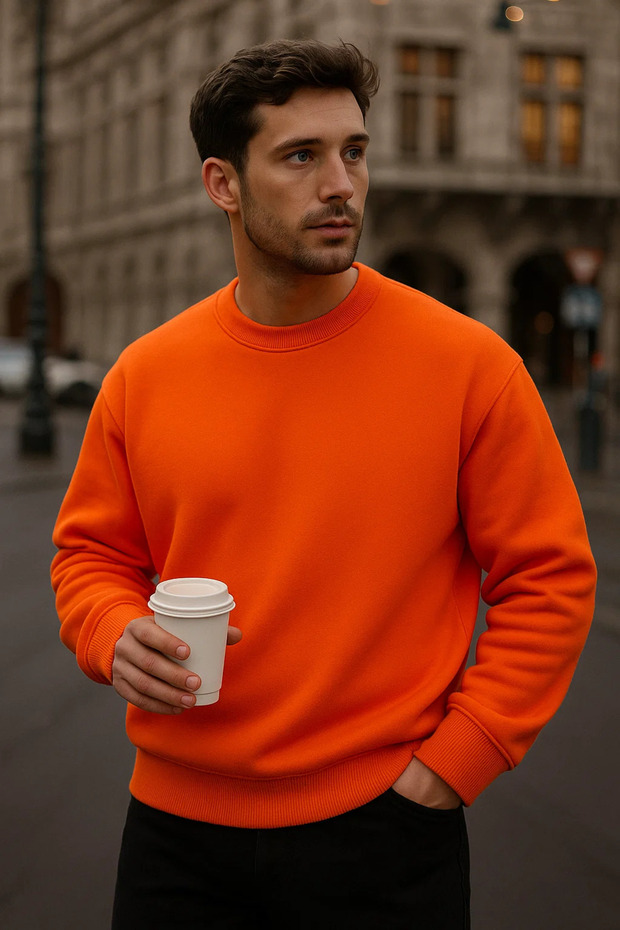 Men's Oversize Winter Orange Long Sweater