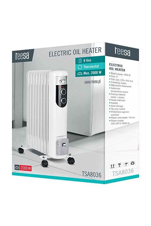 Oil Radiator 9 Elements 2000w - Power, Elements, Control, Dimensions - 3