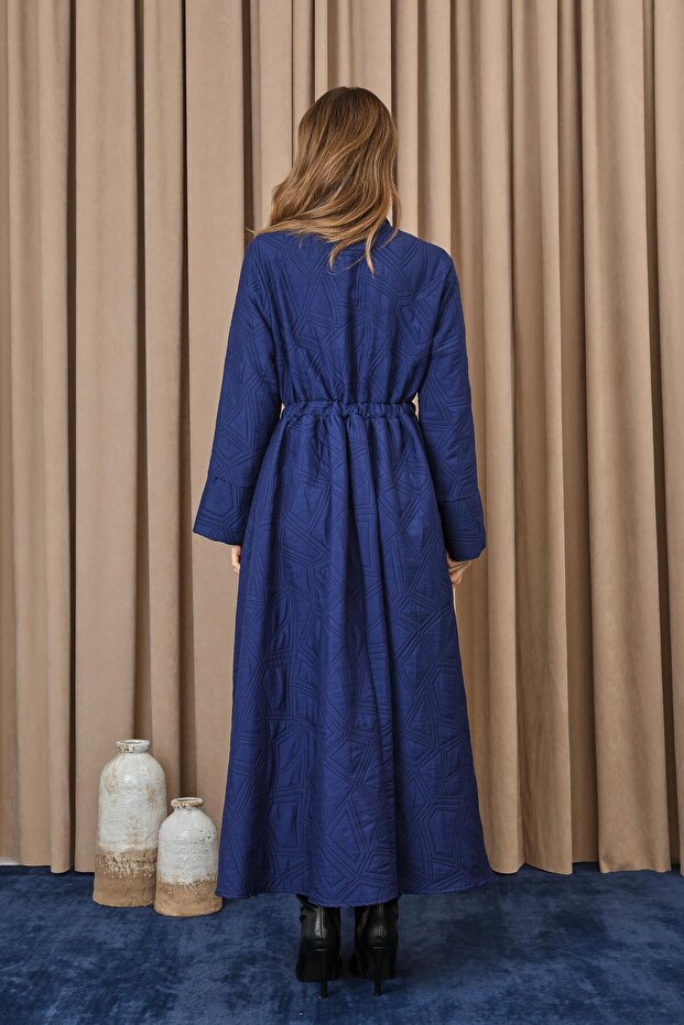 Kadın Belden Tünelli Kapitone Elbise - 20713ELB - Lacivert - 5