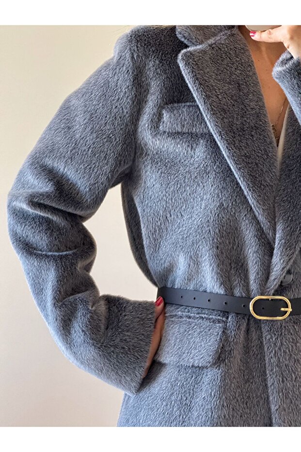 Kırçıllı Kemerli Blazer Ceket - 3