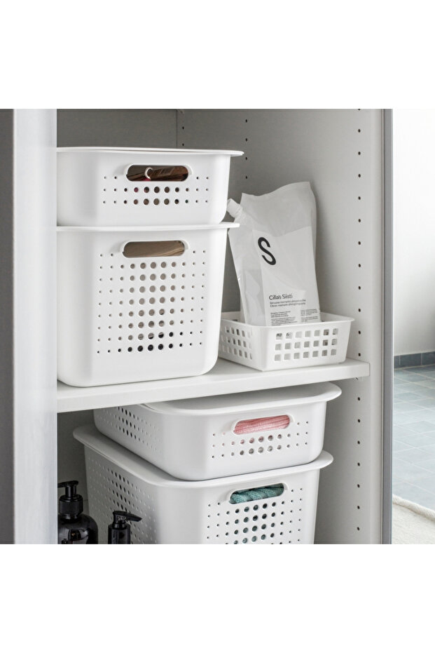 Set of 3 SmartStore Recycled boxes, White, different sizes, with lid - 2