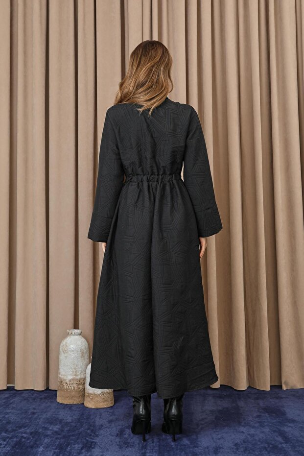 Kadın Belden Tünelli Kapitone Elbise - 20713ELB - Siyah - 5