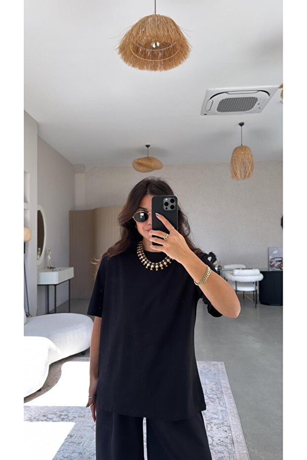 Μαύρο μπλουζάκι Basic Crew Neck - 2