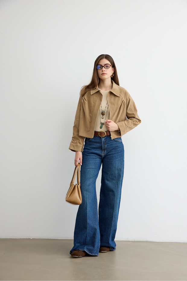 Süet Bomber Ceket Bej - 2