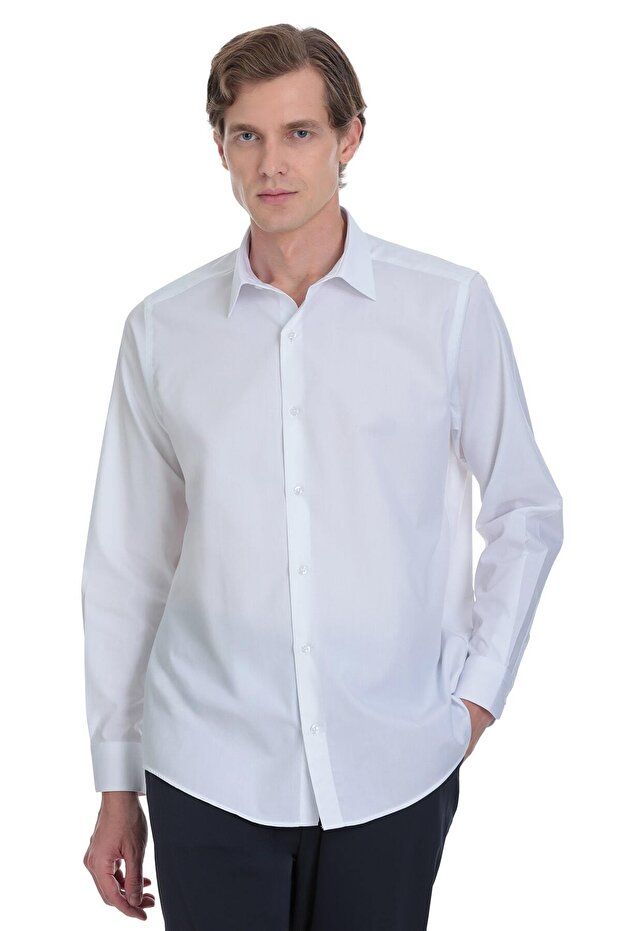 White Classic Fit Slim Collar Cotton Long Sleeve Shirt