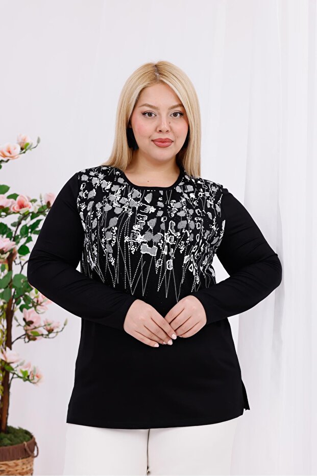 بلوزة منقوشة بالزهور مقاس كبير - 4