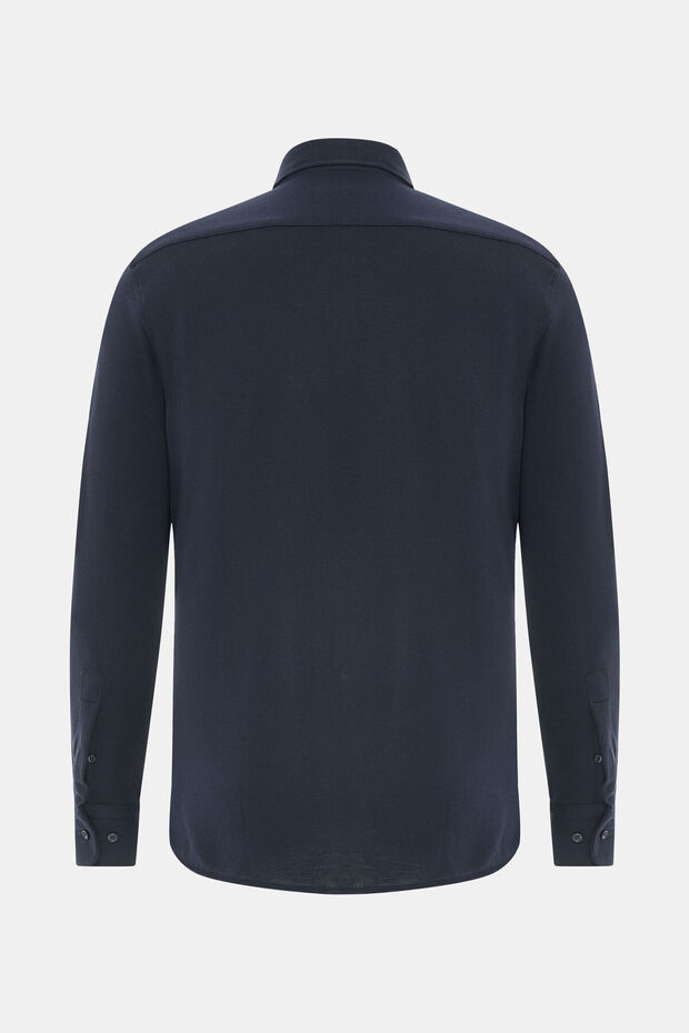 LACİVERT UZUN KOLLU ÖRGÜ DESENLİ GÖMLEK - 2