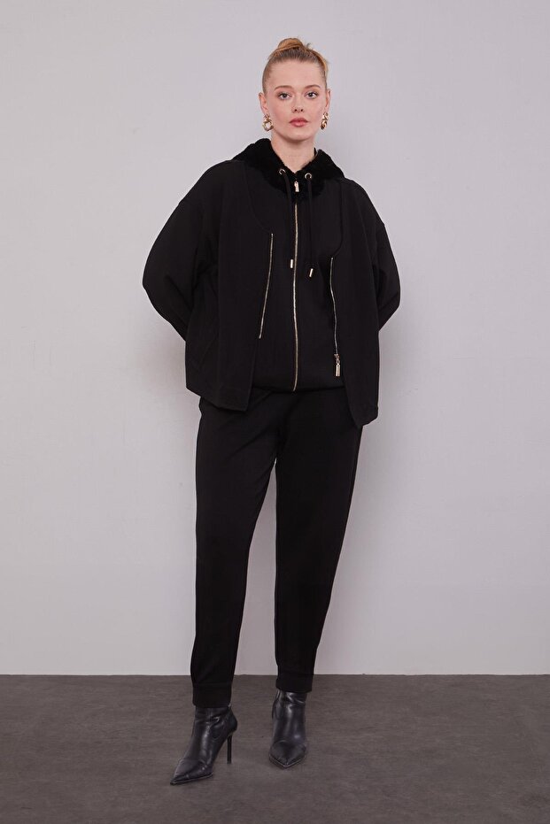 طقم مكون من قبعة سوداء من القطيفة - 1