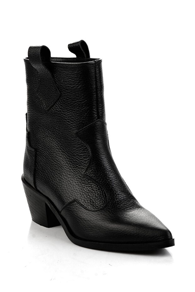 Siyah Hakiki Deri Kadın Bot & Bootie K02140000303 - 2