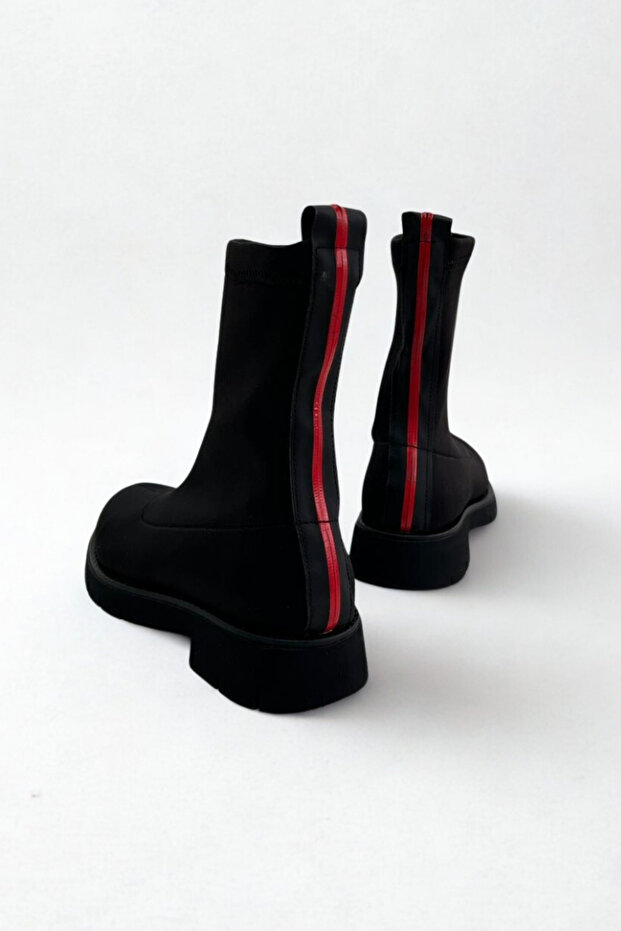 Black Scuba Stretch Flat Women's Boots P9070