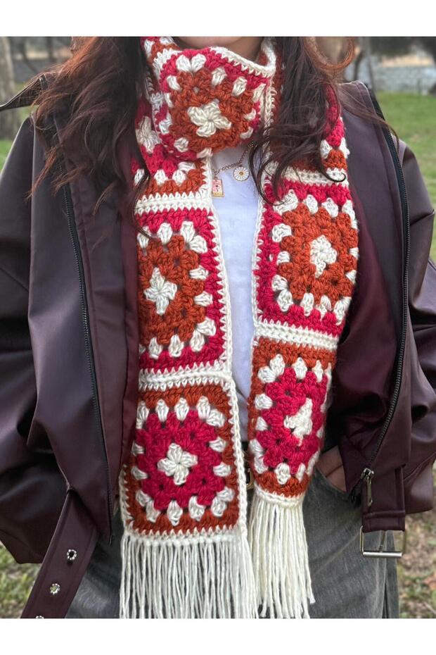 Pembe ve Turuncu Renkli MOTY Model Örgü Atkı - 1