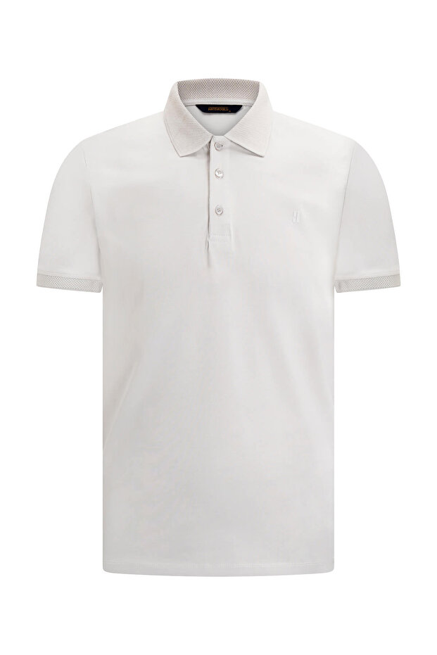 Stone Regular Fit Polo Neck Cotton T-Shirt