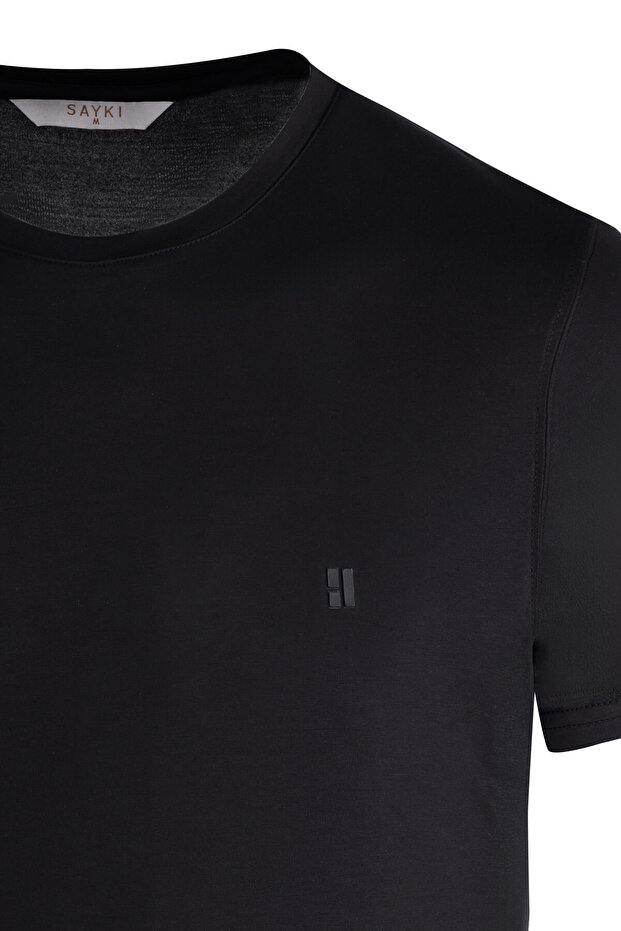 Siyah Regular Fit Bisiklet Yaka Tişört - 2