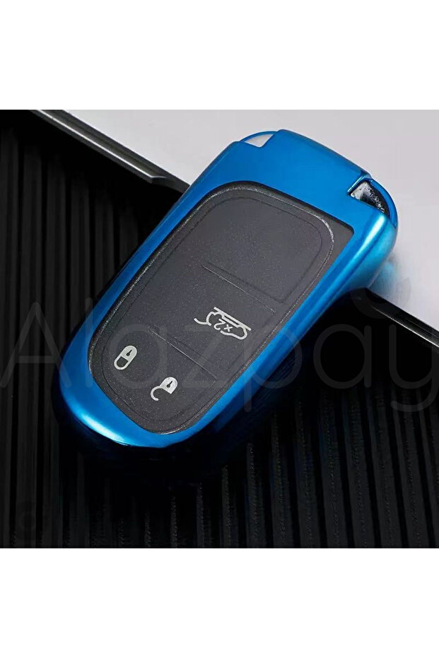 Fiat Compatible Egea, 500X, Jeep, Grand, Cherokee, Wrangler, Renegade, Compass, Chrysler Glossy Tpu Key Case Cover (Blue)