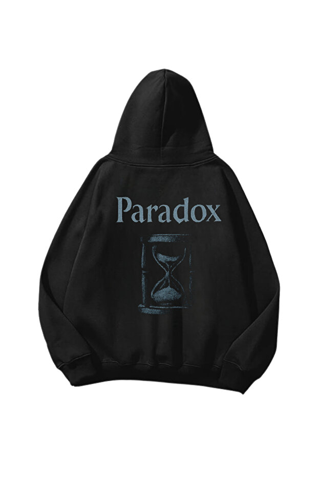Paradox Printed Black Oversize Unisex Hoodie Sweatshirt