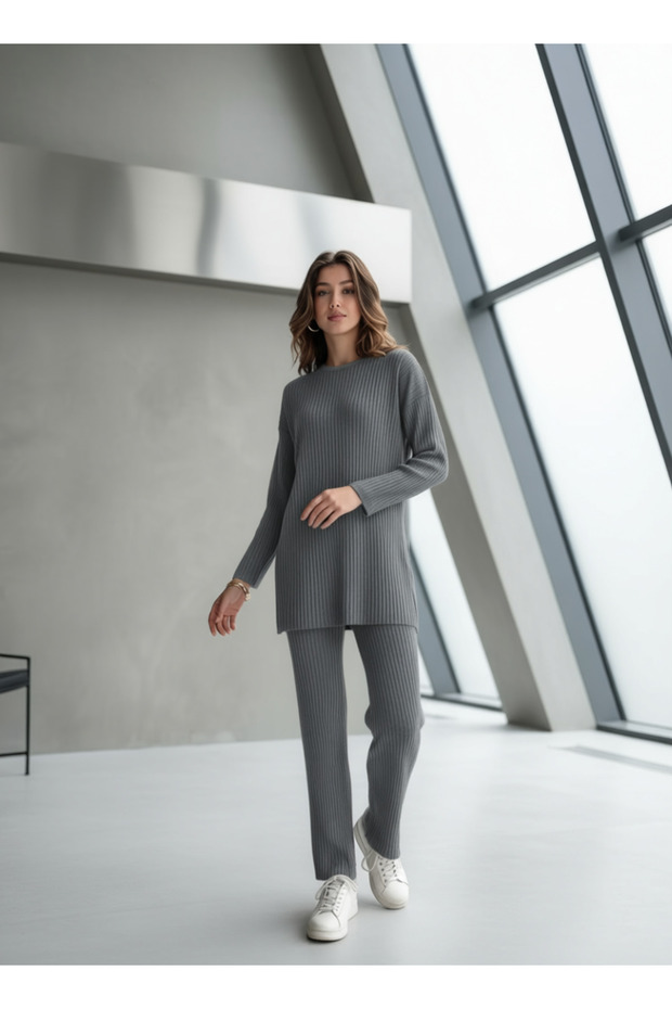 Cotton Corded Fabric Women's Blouse and Pants Two-Piece Set