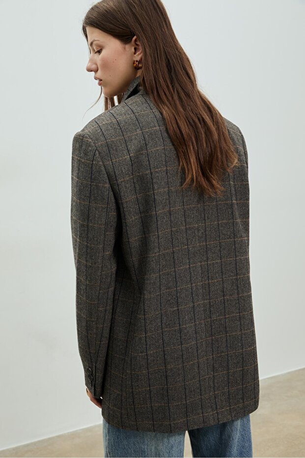 Ekoseli oversize blazer - 5