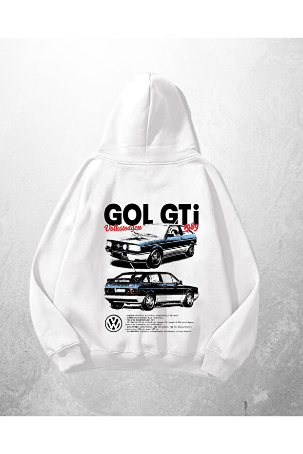 White Unisex Gol Gti Car Printed Oversize Hoodie Sweatshirt