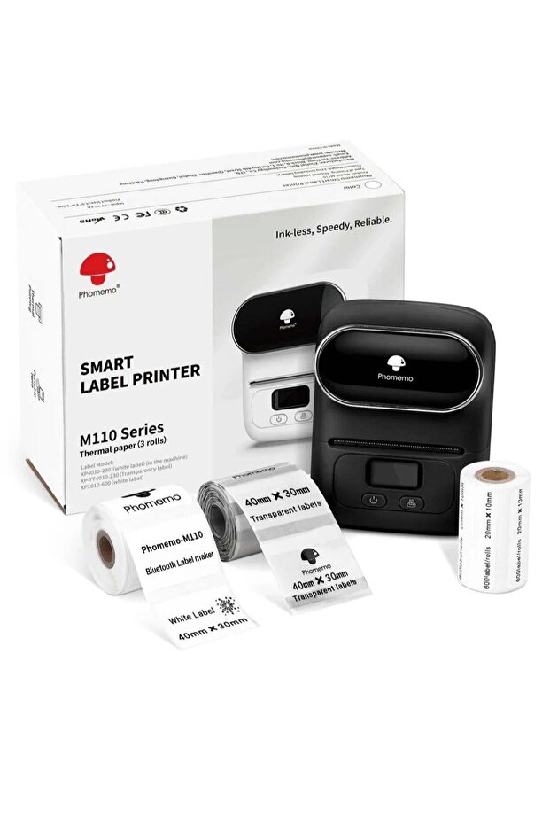 M110 Label Maker Thermal Printer with 3 Roll Paper Black