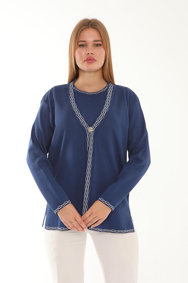 Knitwear Double Set Cardigan and Blouse