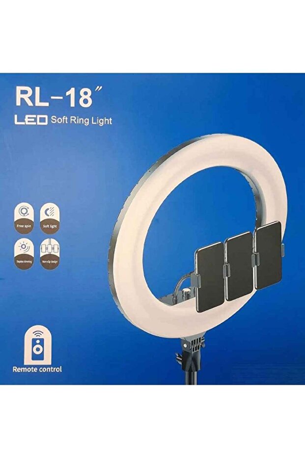 ضوء حلقي RL18 بوصة، حامل ثلاثي القوائم، ضوء حلقي ناعم LED مع جهاز تحكم عن بعد - 1