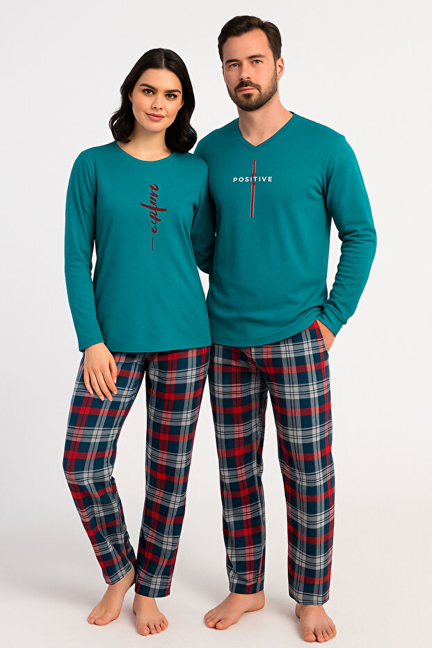 Ekoseli %100 Pamuk Çift Pijama Takımı - 1