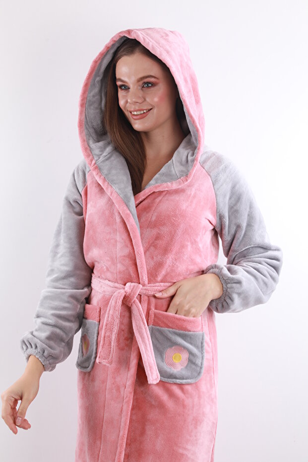 100% Bamboo Women's Hooded Floral Pocketed Robe / Bathrobe
