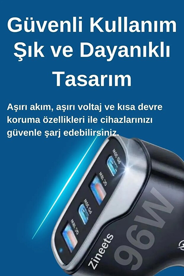 96W Hızlı Şarj 2 Type-c Ve 2 Usb Çıkışlı Araba Çakmaklık Şarj Aleti FAST Android Ve İphone - 2