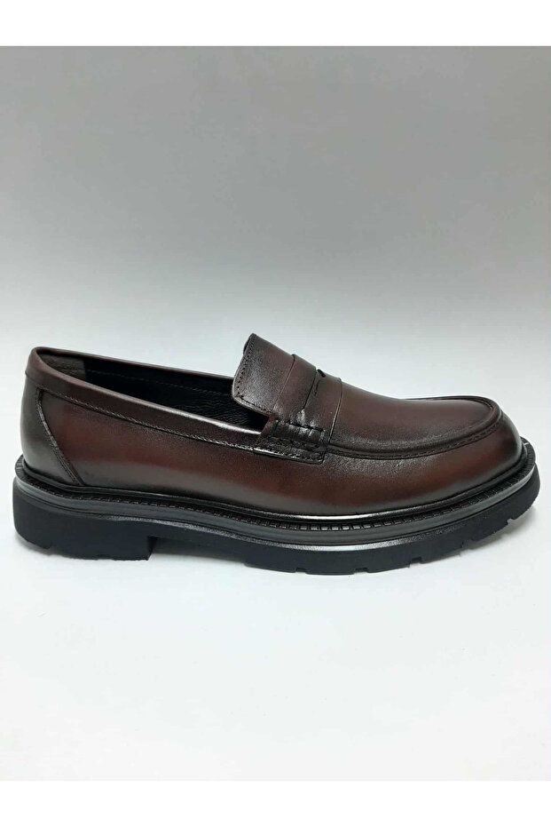 Genuine Leather Lightweight Buckle-Free Tan Color Loafer Model Men's Shoes