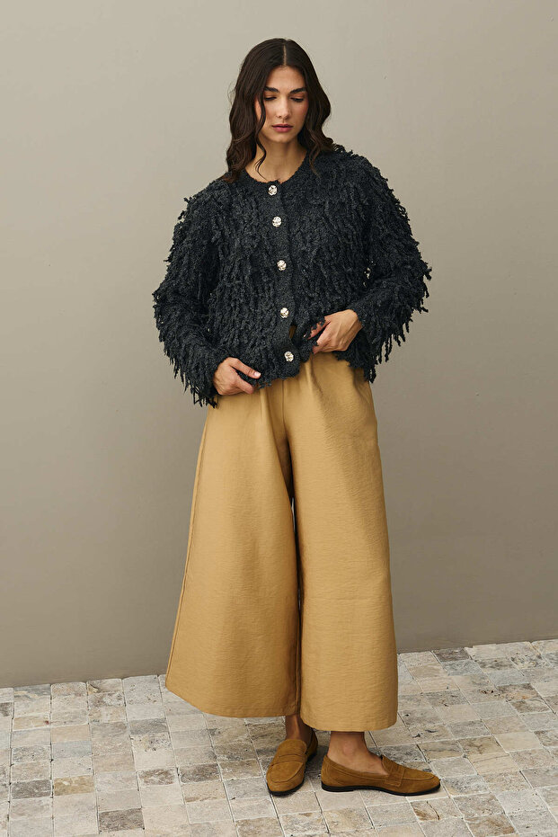 Fringed Knitwear Jacket Anthracite