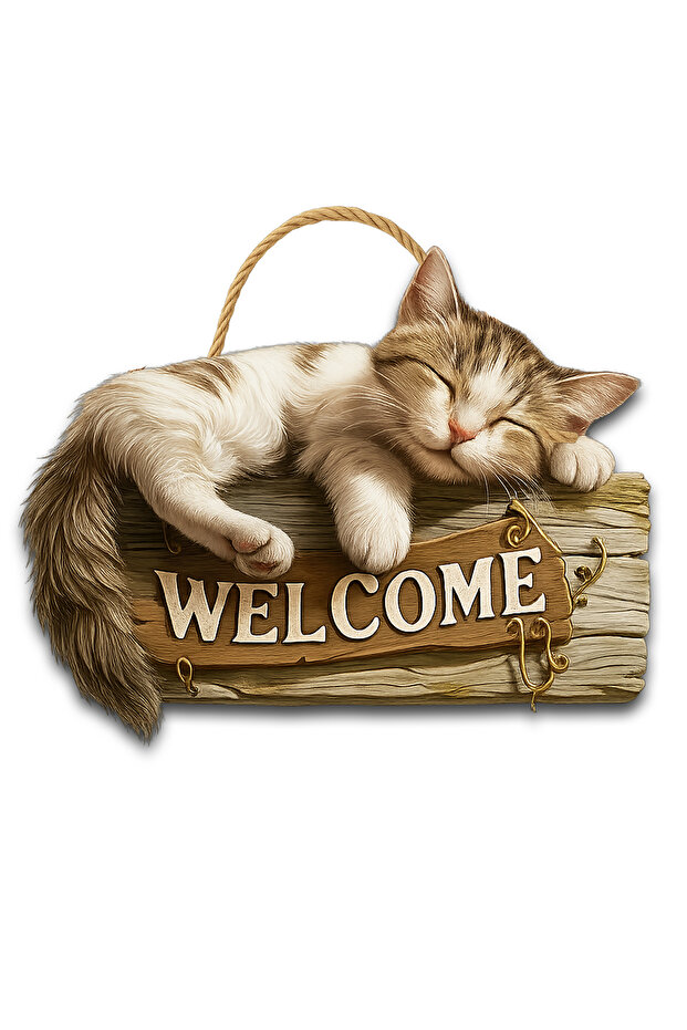 Kedi Baskılı Ahşap Kapı Süsü 02 - 1