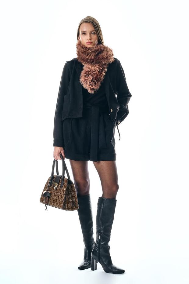 Süet Beli Kuşaklı Double Paça Şort - 3