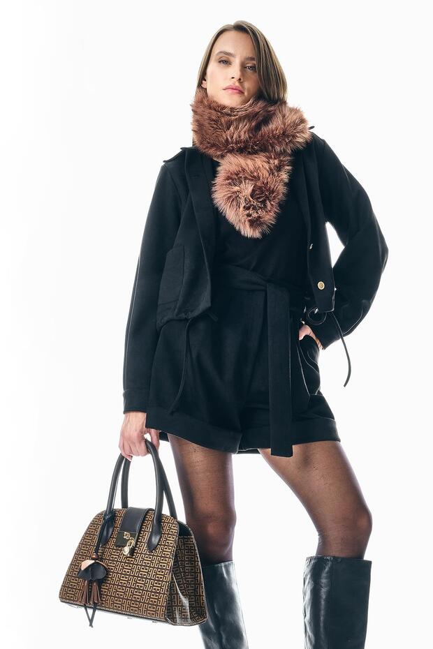 Süet Beli Kuşaklı Double Paça Şort - 1