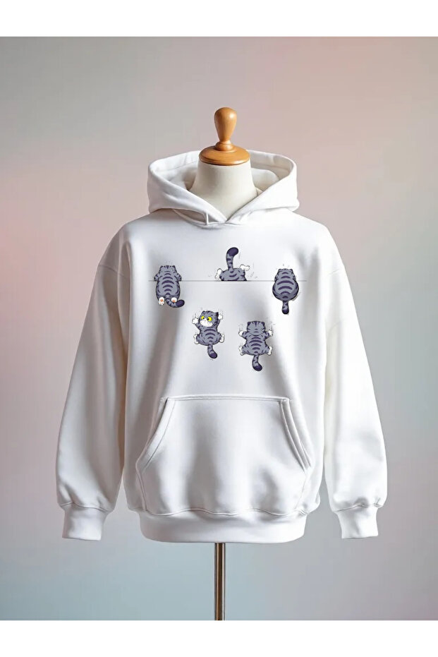 Cat Printed Cotton 3 Thread Oversize Sweatshirt