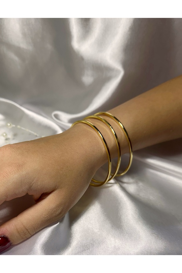 Çelik Üçlü Set Gold Ajda Bilezik - 1