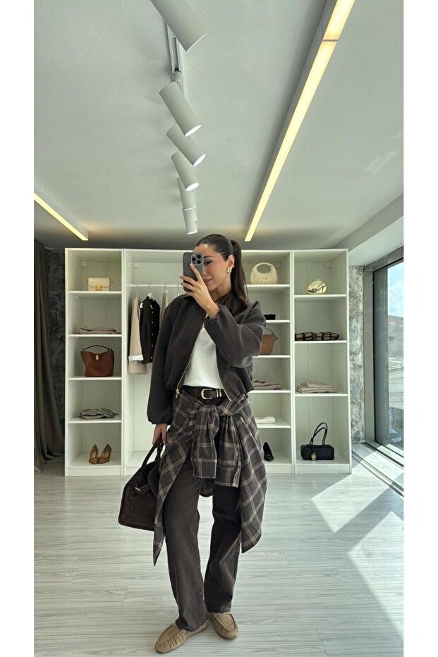 OVERSIZE EKOSELİ ODUNCU GÖMLEK - KAHVE - 6