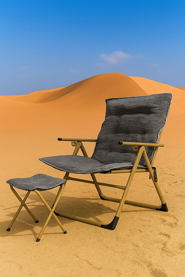 Two-piece chair that can be used in several positions with a footrest. It can be used as a relaxation chair, for the garden, or for camping. - 3
