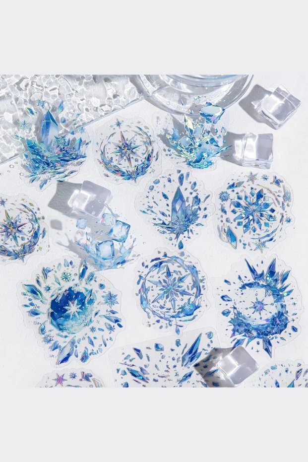 20Pcs Blue Silver Gilded Transparent Sticker Crystal Bullet Journal Scrapbook Laptop Agenda Planner