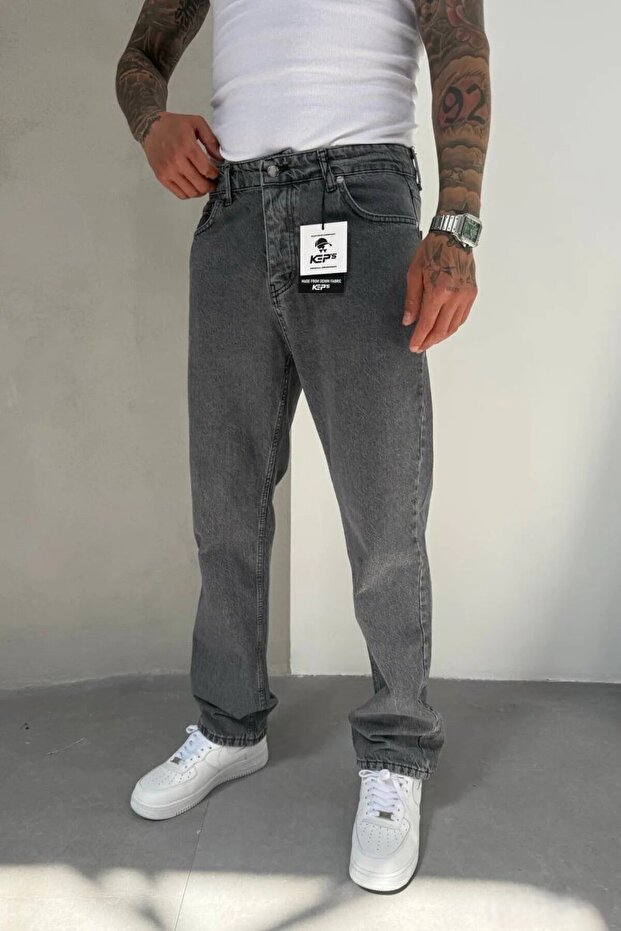 Men's Baggy Fit Smoked Denim Jean Trousers Ke-195